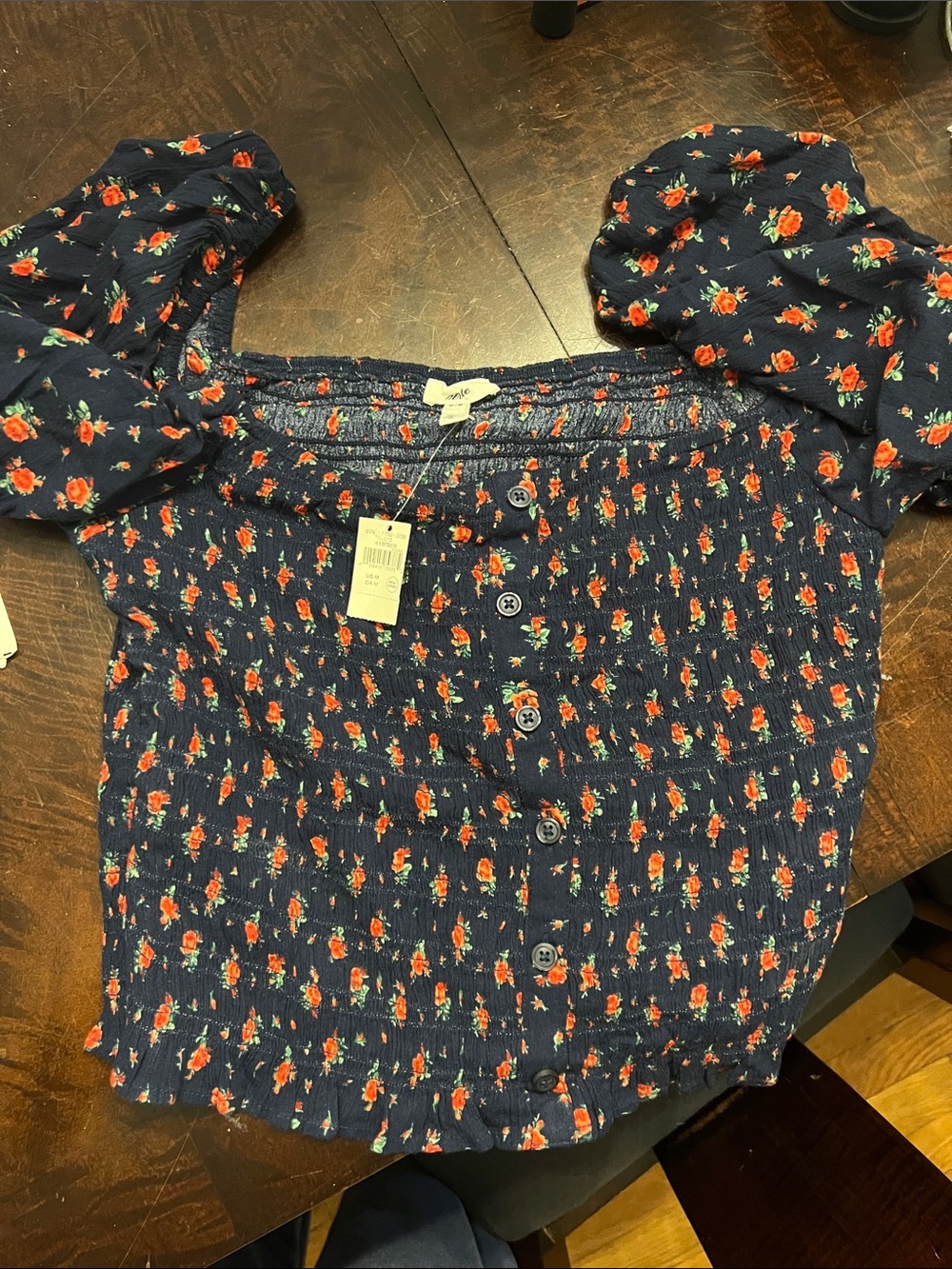 aerie Navy Top with Red Floral Print